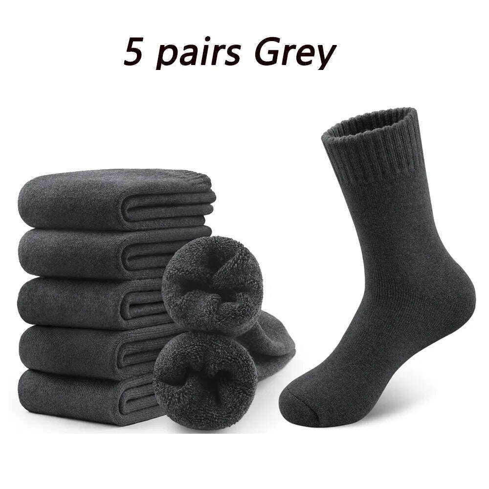 KIMLUD, 5 Pairs Winter Thicken Wool Merino Socks Women Towel Keep Warm Winter Terry Socks New Year Christmas Gift Russia Socks for Man, KIMLUD Womens Clothes