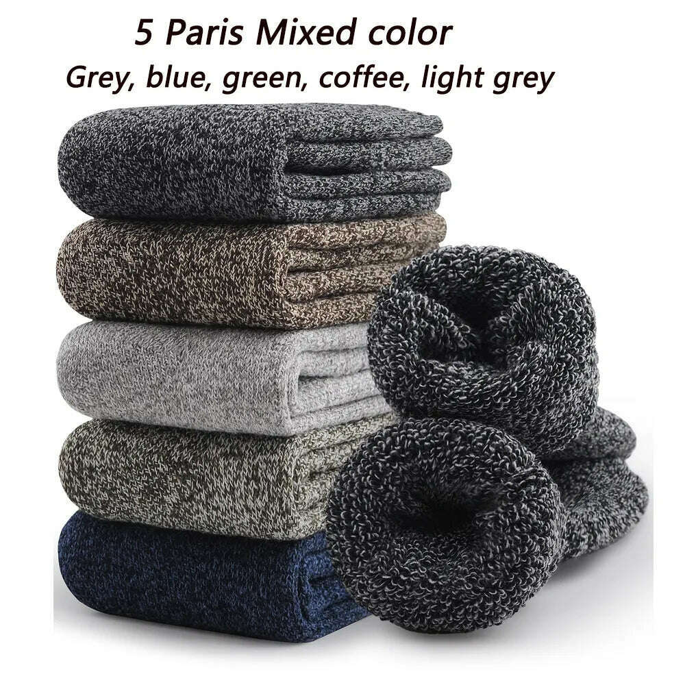 KIMLUD, 5 Pairs Winter Thicken Wool Merino Socks Women Towel Keep Warm Winter Terry Socks New Year Christmas Gift Russia Socks for Man, KIMLUD Womens Clothes