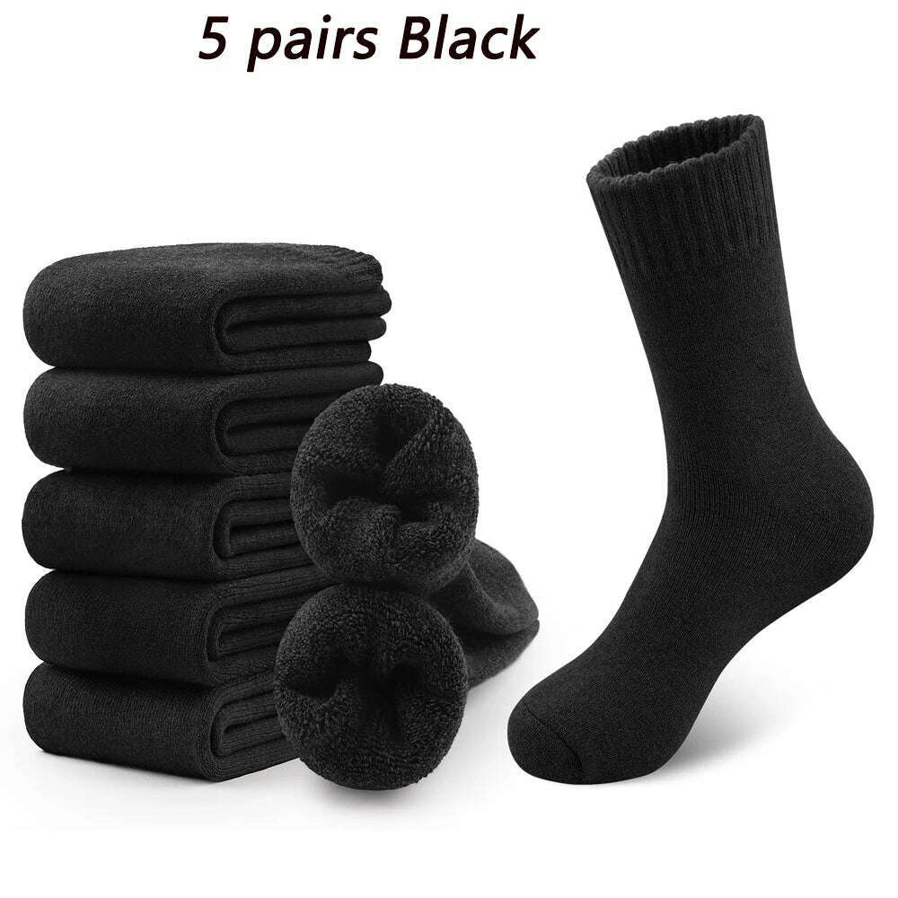 KIMLUD, 5 Pairs Winter Thicken Wool Merino Socks Women Towel Keep Warm Winter Terry Socks New Year Christmas Gift Russia Socks for Man, KIMLUD Womens Clothes