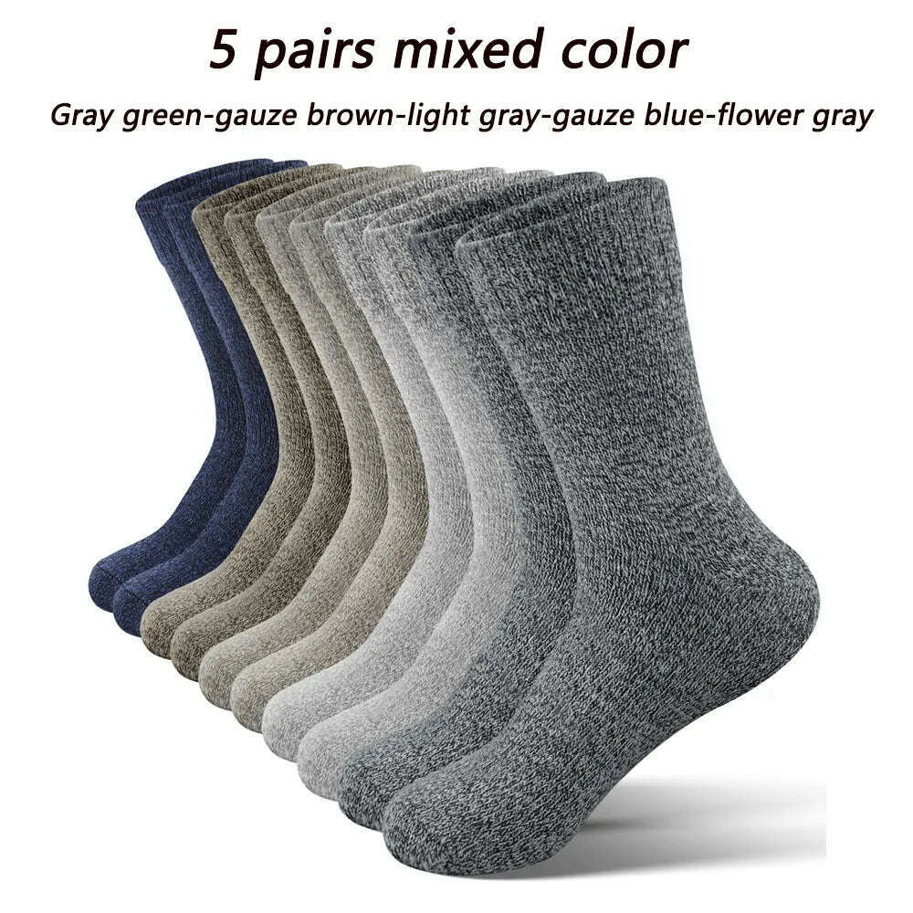 KIMLUD, 5 Pairs Winter Thicken Wool Merino Socks Women Towel Keep Warm Winter Terry Socks New Year Christmas Gift Russia Socks for Man, KIMLUD Womens Clothes