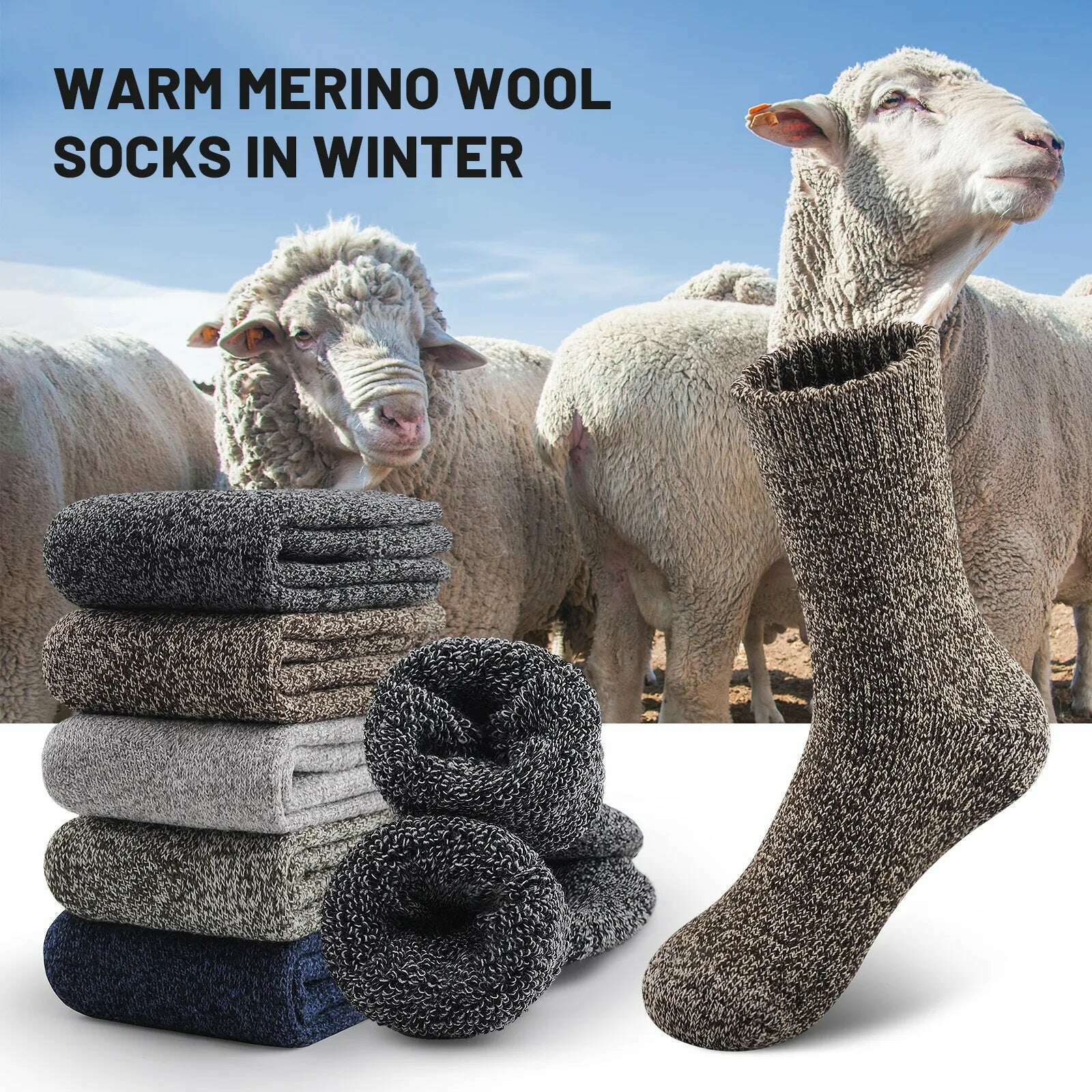 KIMLUD, 5 Pairs Winter Thicken Wool Merino Socks Women Towel Keep Warm Winter Terry Socks New Year Christmas Gift Russia Socks for Man, KIMLUD Women's Clothes