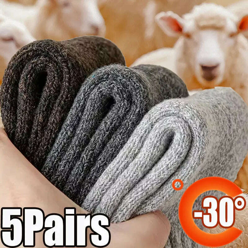 5 Pairs Winter Warm Men’s Socks Wool Male Women Socks Super Thicker Solid Socks Merino Wool Socks Against Cold Snow Terry Socks - KIMLUD
