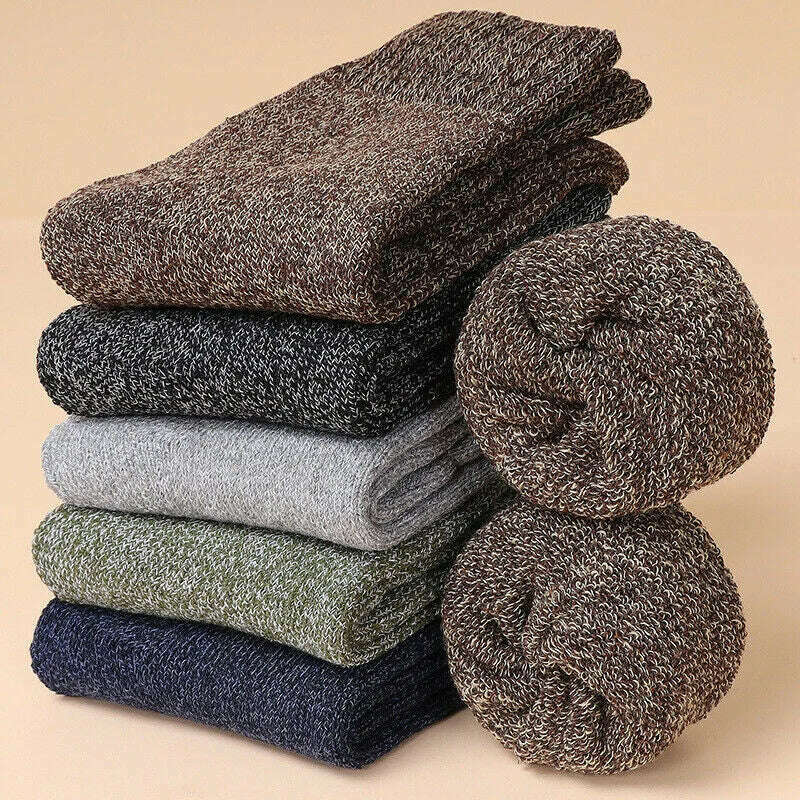 5 Pairs Winter Warm Men’s Socks Wool Male Women Socks Super Thicker Solid Socks Merino Wool Socks Against Cold Snow Terry Socks - KIMLUD