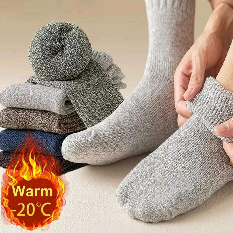 5 Pairs Winter Warm Men’s Socks Wool Male Women Socks Super Thicker Solid Socks Merino Wool Socks Against Cold Snow Terry Socks - KIMLUD