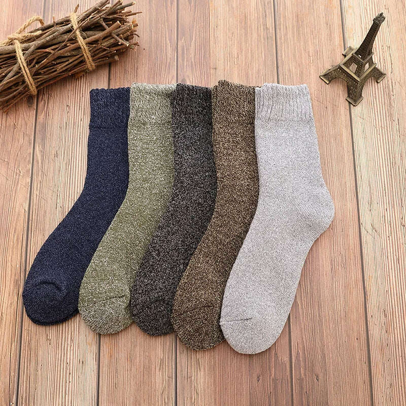 5 Pairs Winter Warm Men’s Socks Wool Male Women Socks Super Thicker Solid Socks Merino Wool Socks Against Cold Snow Terry Socks - KIMLUD