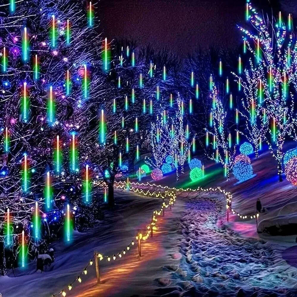 50/30cm EU Plug LED Meteor Shower Rain Lights Falling Raindrop Fairy String Light for Christmas Holiday Party Patio Decor - KIMLUD