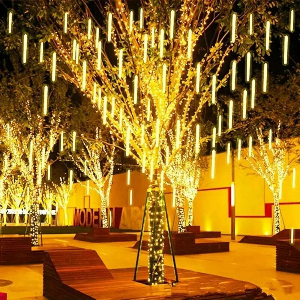 50/30cm EU Plug LED Meteor Shower Rain Lights Falling Raindrop Fairy String Light for Christmas Holiday Party Patio Decor - KIMLUD