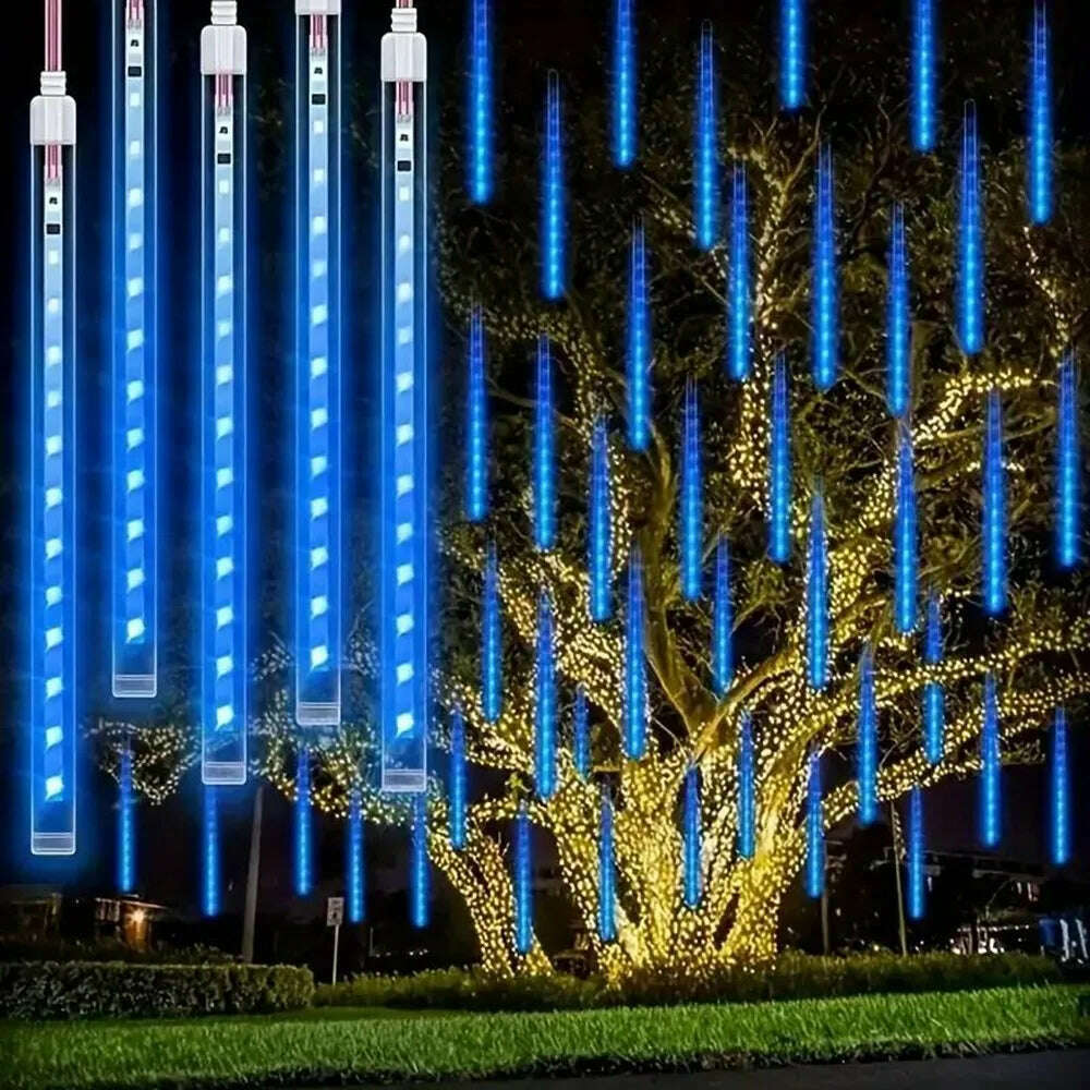 50/30cm EU Plug LED Meteor Shower Rain Lights Falling Raindrop Fairy String Light for Christmas Holiday Party Patio Decor - KIMLUD