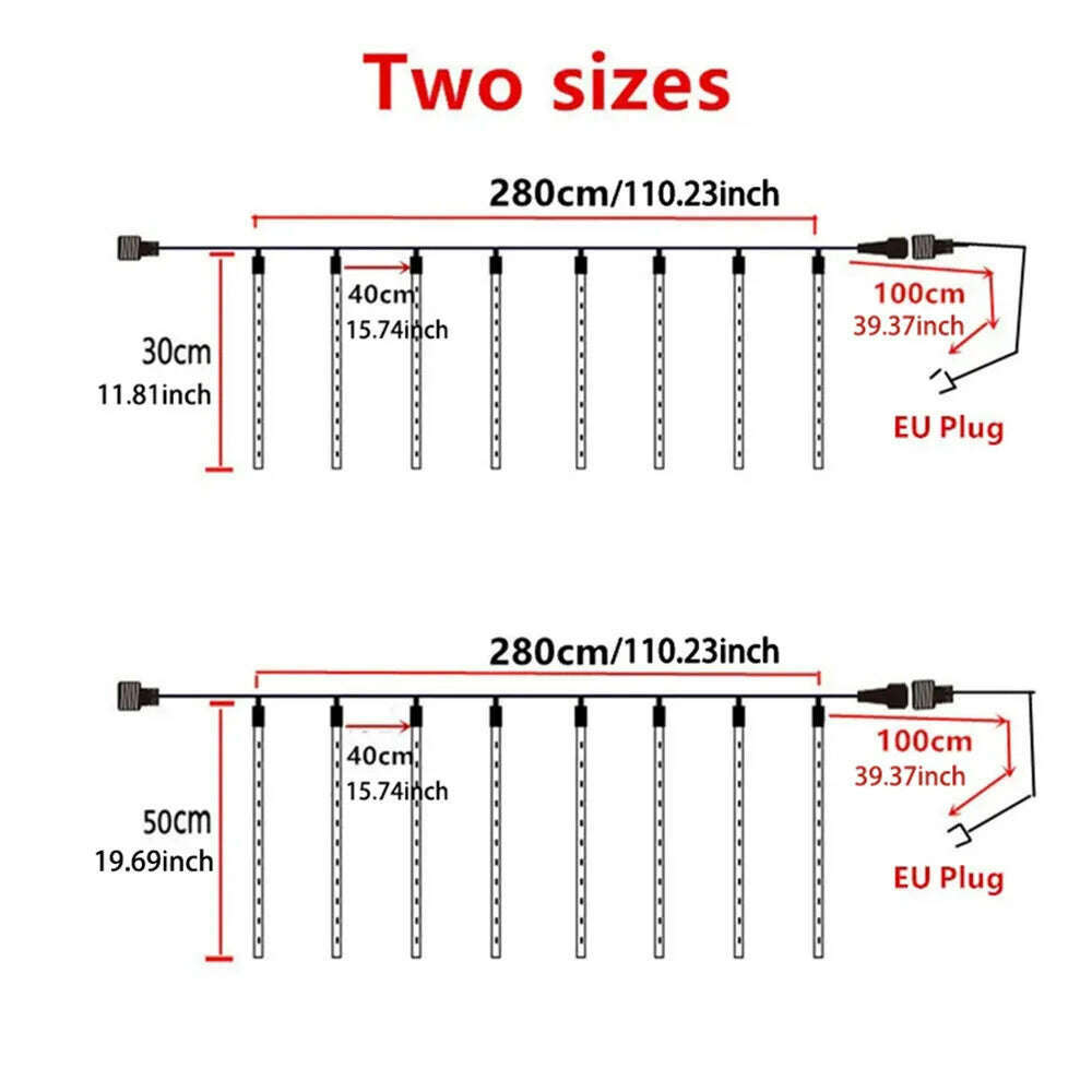 50/30cm EU Plug LED Meteor Shower Rain Lights Falling Raindrop Fairy String Light for Christmas Holiday Party Patio Decor - KIMLUD
