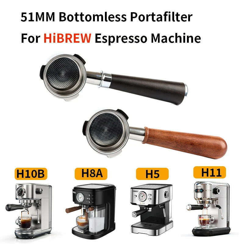 51mm 3 ears Bottomless Coffee Portafilter for HiBREW H10/H10B/H11/H8A/H5 Espresso Machine Stainless Steel Coffee Filter - KIMLUD