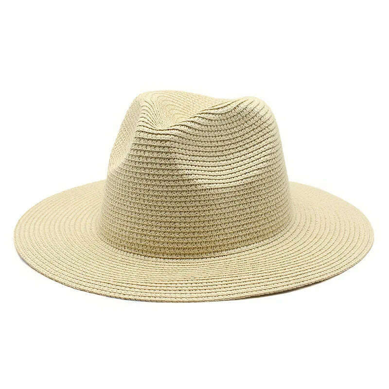 KIMLUD, 56-58-60CM Panama Hats Women Summer Wide Brim Sun Hat Beach Hat Men Fashion Straw Hat UPF UV Protection Fedoras Cap for Travel, beige C / 58-60cm, KIMLUD Womens Clothes