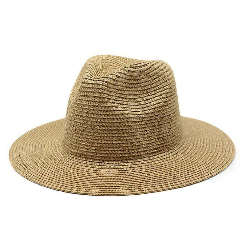 KIMLUD, 56-58-60CM Panama Hats Women Summer Wide Brim Sun Hat Beach Hat Men Fashion Straw Hat UPF UV Protection Fedoras Cap for Travel, khaki C / 58-60cm, KIMLUD Womens Clothes