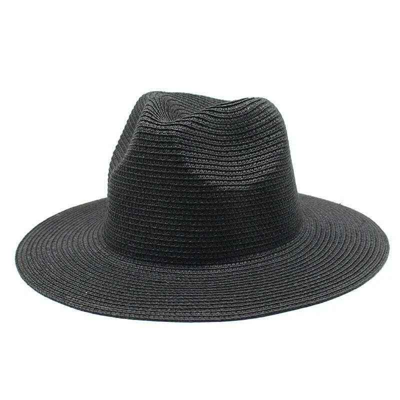 KIMLUD, 56-58-60CM Panama Hats Women Summer Wide Brim Sun Hat Beach Hat Men Fashion Straw Hat UPF UV Protection Fedoras Cap for Travel, black C / 56-58cm, KIMLUD Womens Clothes