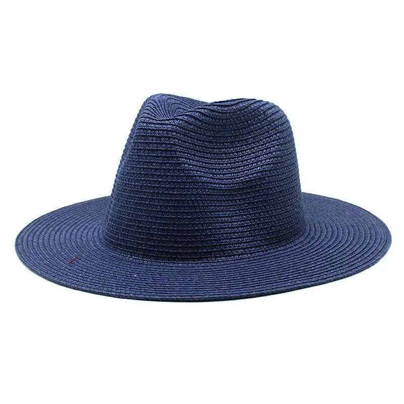 KIMLUD, 56-58-60CM Panama Hats Women Summer Wide Brim Sun Hat Beach Hat Men Fashion Straw Hat UPF UV Protection Fedoras Cap for Travel, navy blue C / 58-60cm, KIMLUD Womens Clothes