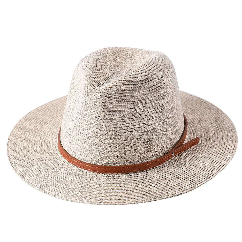 KIMLUD, 56-58-60CM Panama Hats Women Summer Wide Brim Sun Hat Beach Hat Men Fashion Straw Hat UPF UV Protection Fedoras Cap for Travel, beige B / 56-58cm, KIMLUD Womens Clothes