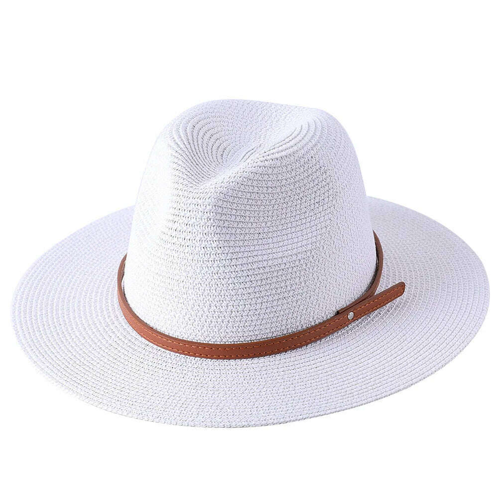 KIMLUD, 56-58-60CM Panama Hats Women Summer Wide Brim Sun Hat Beach Hat Men Fashion Straw Hat UPF UV Protection Fedoras Cap for Travel, white B / 58-60cm, KIMLUD Womens Clothes