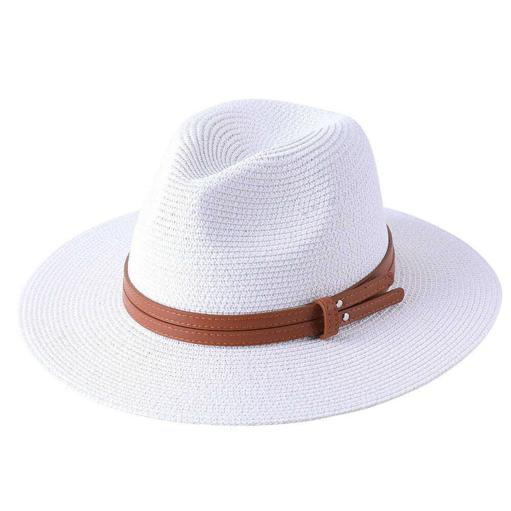 KIMLUD, 56-58-60CM Panama Hats Women Summer Wide Brim Sun Hat Beach Hat Men Fashion Straw Hat UPF UV Protection Fedoras Cap for Travel, white A / 58-60cm, KIMLUD Womens Clothes