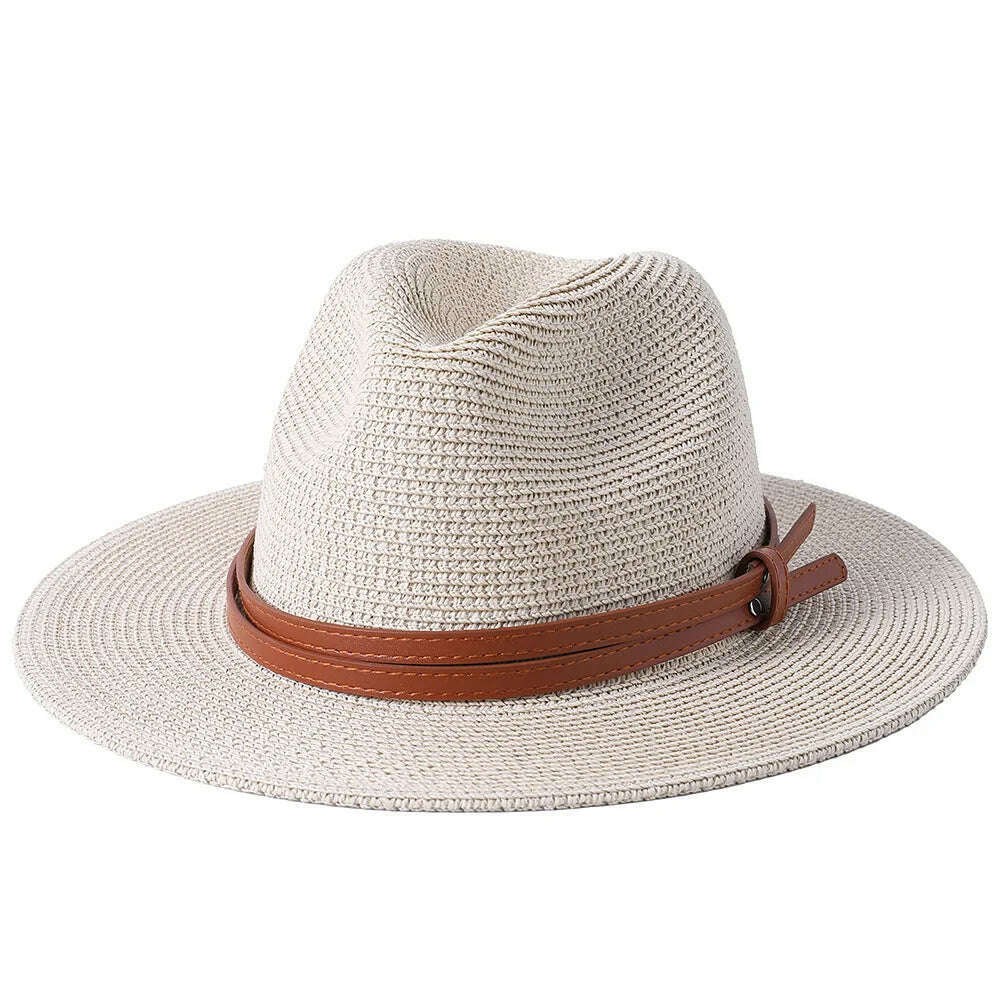 KIMLUD, 56-58-60CM Panama Hats Women Summer Wide Brim Sun Hat Beach Hat Men Fashion Straw Hat UPF UV Protection Fedoras Cap for Travel, beige A / 58-60cm, KIMLUD Womens Clothes