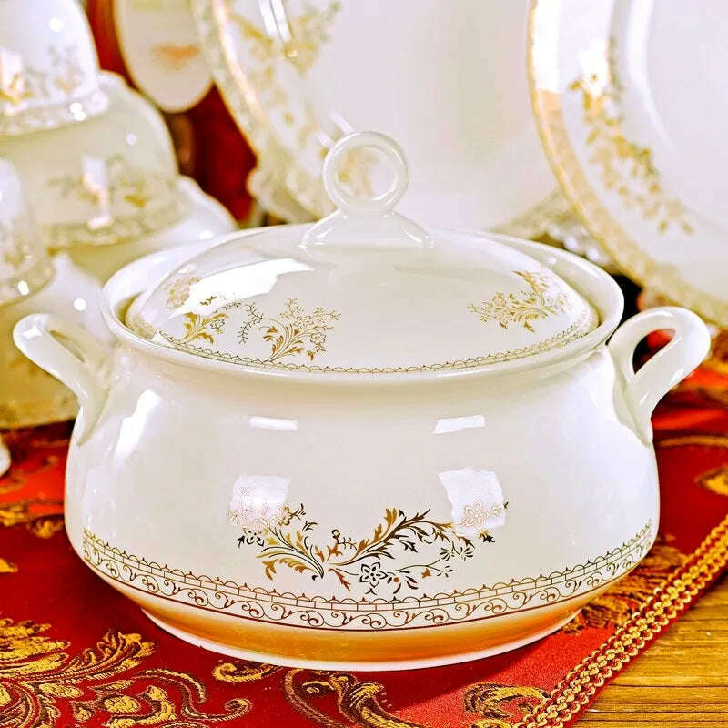 56PCS Dinnerware Set Dishes Bone China Combination Tableware Dishes Plates Ceramic Dinner Service Set - KIMLUD