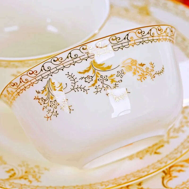 56PCS Dinnerware Set Dishes Bone China Combination Tableware Dishes Plates Ceramic Dinner Service Set - KIMLUD