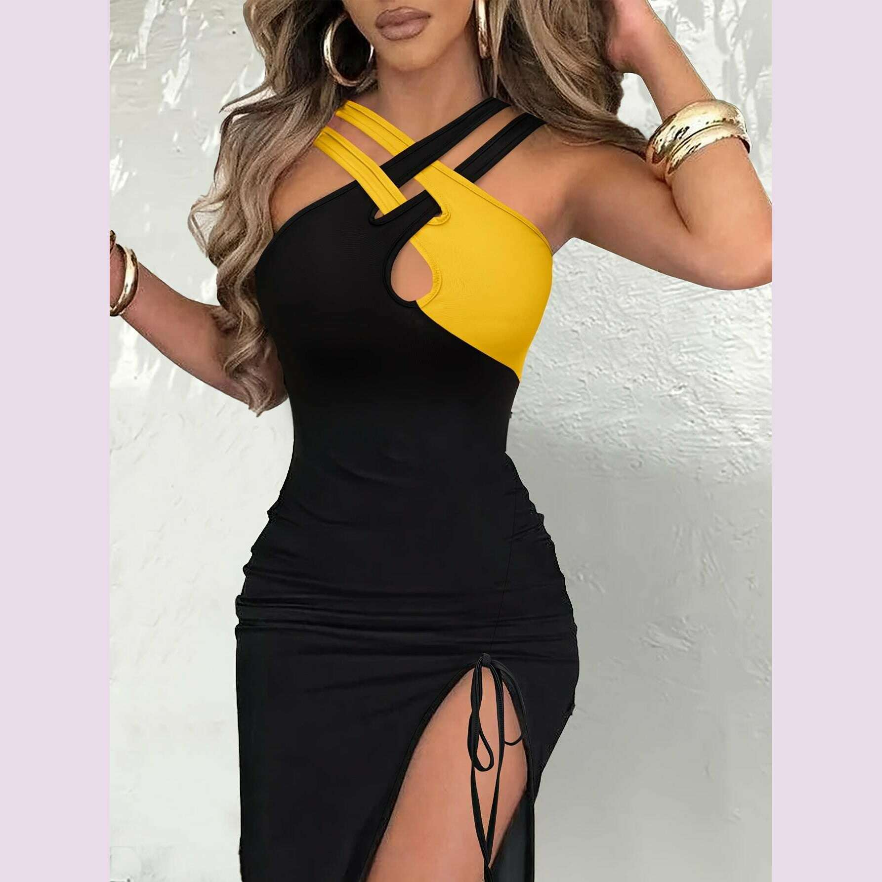 stunning-color-block-split-thigh-halter-neck-bodycon-dress---elegant-sleeveless-crisscross-front-micro-elastic-polyester-machine-washable-summer-essential---customized-fit-no-sheer-no-printingkimlud-womens-fashion-34625859