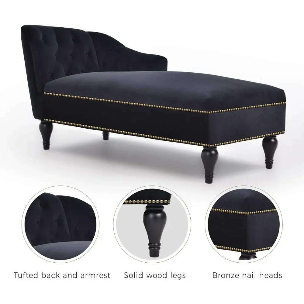 KIMLUD, 58" Velvet Chaise,Button Tufted Arm Facing Chair with Solid Wood Legs for Living Room or Office,Sleeper Lounge Sofa,Black, KIMLUD Womens Clothes