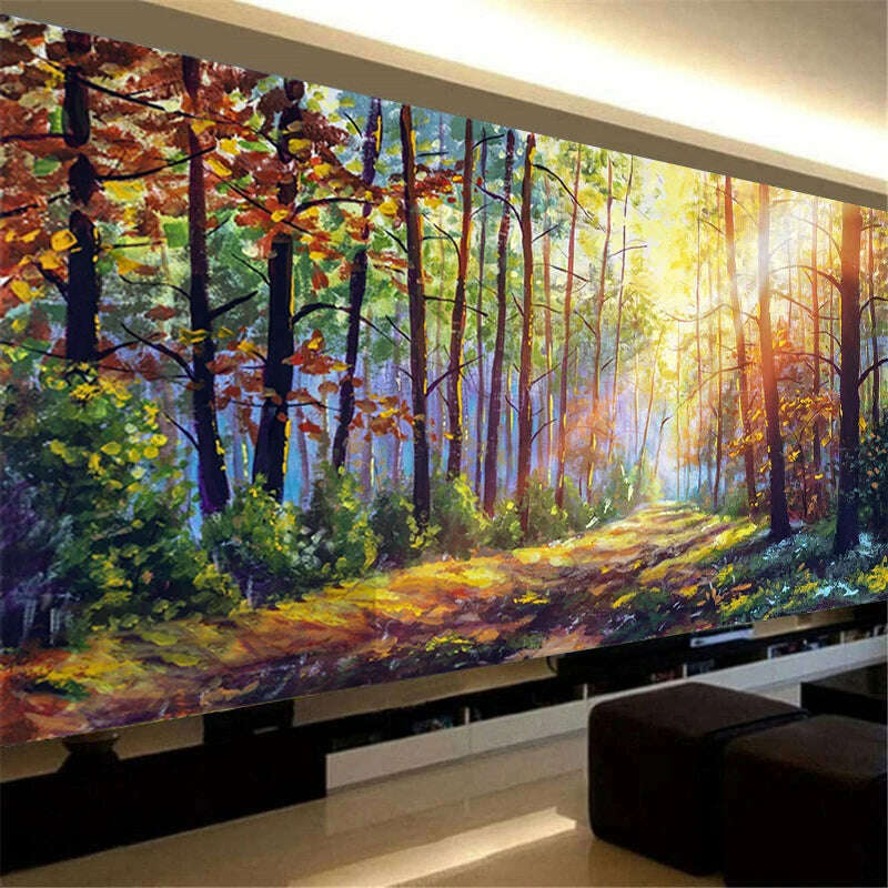 KIMLUD, 5D Diy Diamond Painting Morning Forest Scenery Modern Art Diamond Embroidery Handmade Gift Cross Stitch Wall Bedroom Home Decor, KIMLUD Womens Clothes