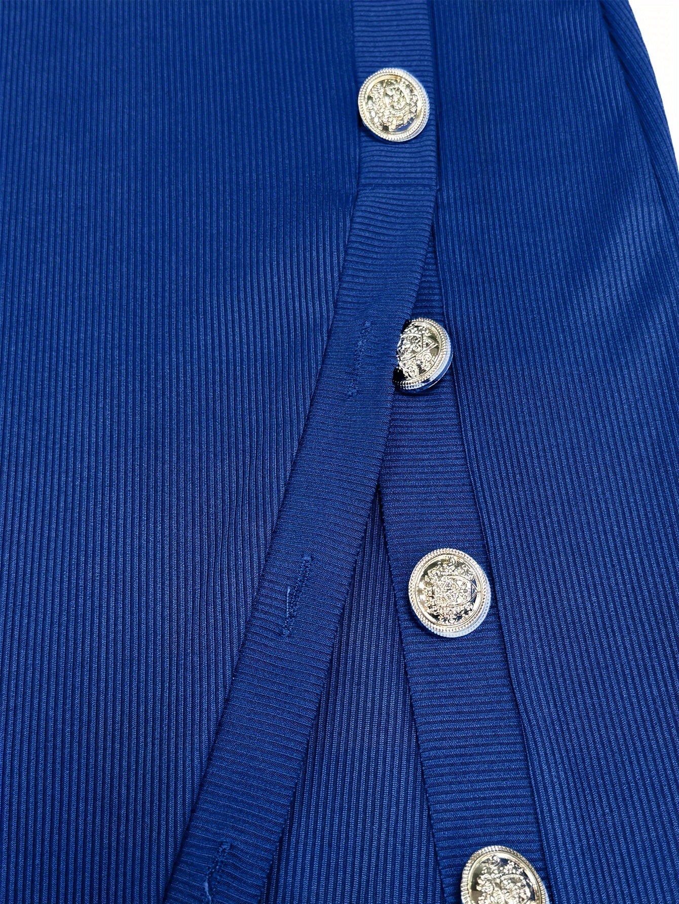 Elegant V-Neck Long Sleeve Bodycon Dress with Faux Button Detail - Stretchy Polyester Blend, Machine Washable - Perfect for Fall