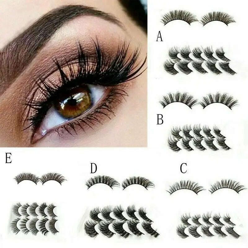 KIMLUD, 5Pair Mink Hair False Eyelashes Natural Cross False Eyelashes Long Messy Makeup Fake Eye Lashes Extension Make Up Beauty Tools, KIMLUD Womens Clothes