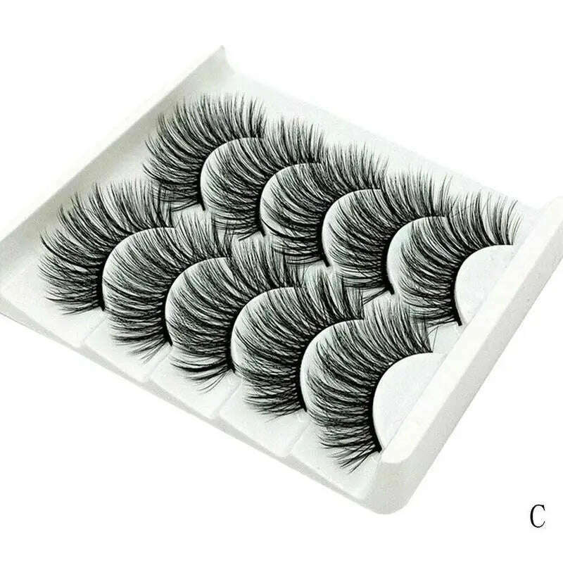 KIMLUD, 5Pair Mink Hair False Eyelashes Natural Cross False Eyelashes Long Messy Makeup Fake Eye Lashes Extension Make Up Beauty Tools, 3 / 0.07mm / 15mm, KIMLUD Womens Clothes