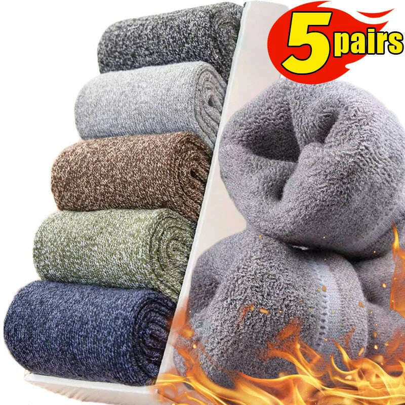5Pairs Super Thick Winter Woolen Merino Socks for Men Towel Thermal Warm Sport Socks Cotton Male's Cold Snow Boot Terry Sock - KIMLUD