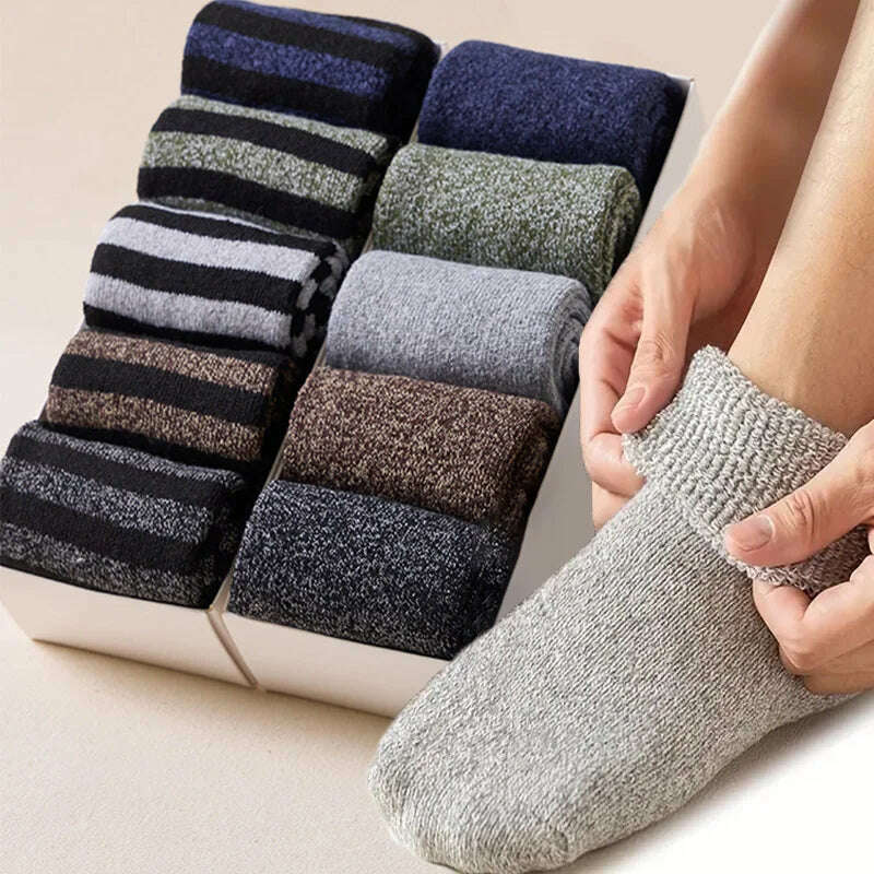 5Pairs Super Thick Winter Woolen Merino Socks for Men Towel Thermal Warm Sport Socks Cotton Male's Cold Snow Boot Terry Sock - KIMLUD