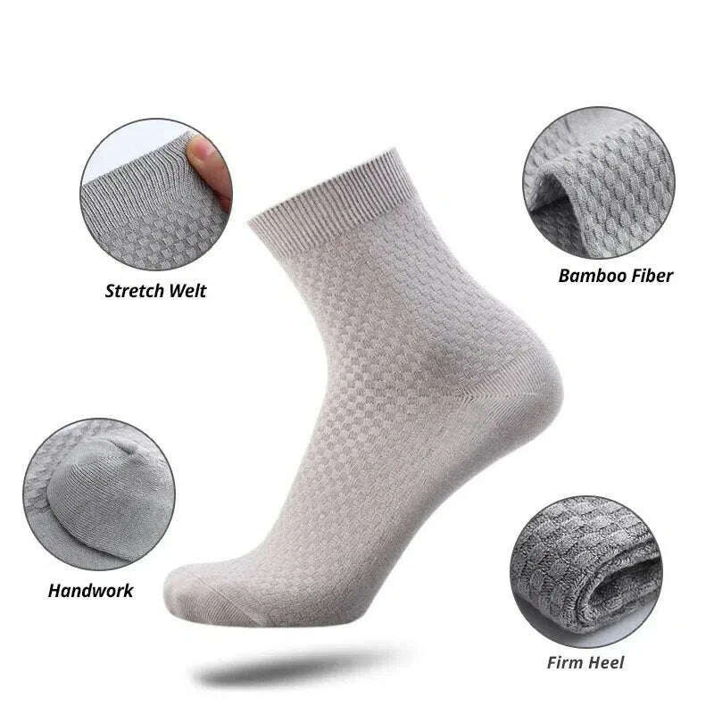 KIMLUD, 5Pairs/Lot Bamboo Fiber Men's Socks Classic Solid Color Business Stockings Summer Autumn Casual Men's Formal Socks Large EU38-45, KIMLUD Womens Clothes