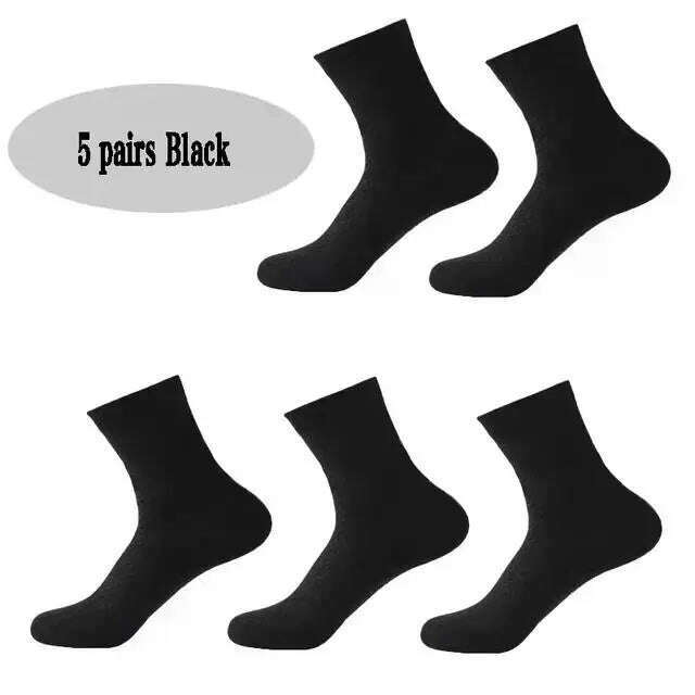 KIMLUD, 5Pairs/Lot Bamboo Fiber Men's Socks Classic Solid Color Business Stockings Summer Autumn Casual Men's Formal Socks Large EU38-45, 5pairs Black / EU38-45, KIMLUD APPAREL - Womens Clothes