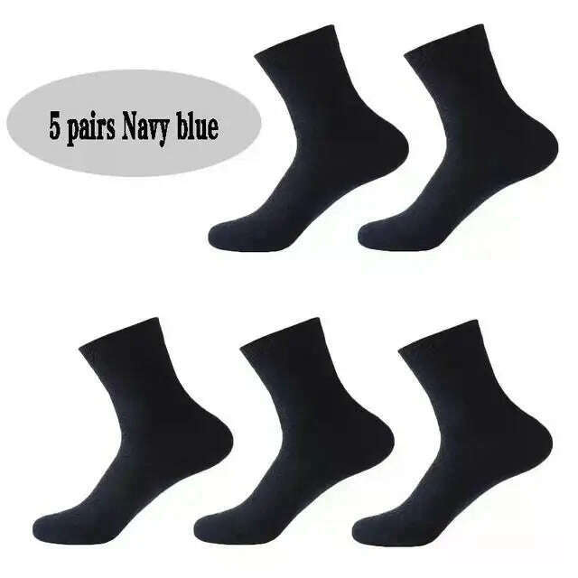 KIMLUD, 5Pairs/Lot Bamboo Fiber Men's Socks Classic Solid Color Business Stockings Summer Autumn Casual Men's Formal Socks Large EU38-45, 5pairs Navy Blue / EU38-45, KIMLUD APPAREL - Womens Clothes