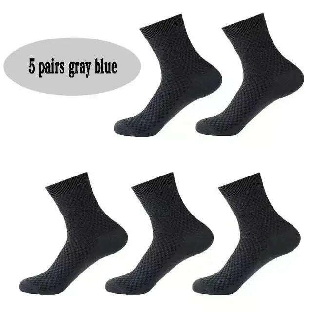 KIMLUD, 5Pairs/Lot Bamboo Fiber Men's Socks Classic Solid Color Business Stockings Summer Autumn Casual Men's Formal Socks Large EU38-45, 5pairs Gray Blue / EU38-45, KIMLUD APPAREL - Womens Clothes