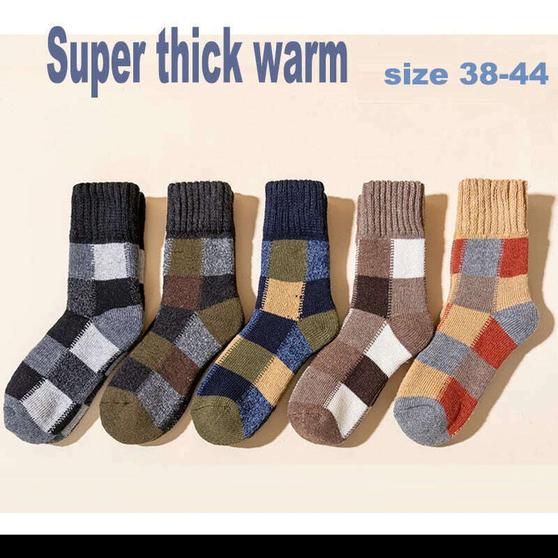 KIMLUD, 5Pairs/Lot Winter Thicken Wool Socks Men's High Quality Towel Keep Warm Sock Cotton Christmas Gift Socks For Male Thermal 38-45, 5 mixed C / SIZE 38-44, KIMLUD APPAREL - Womens Clothes