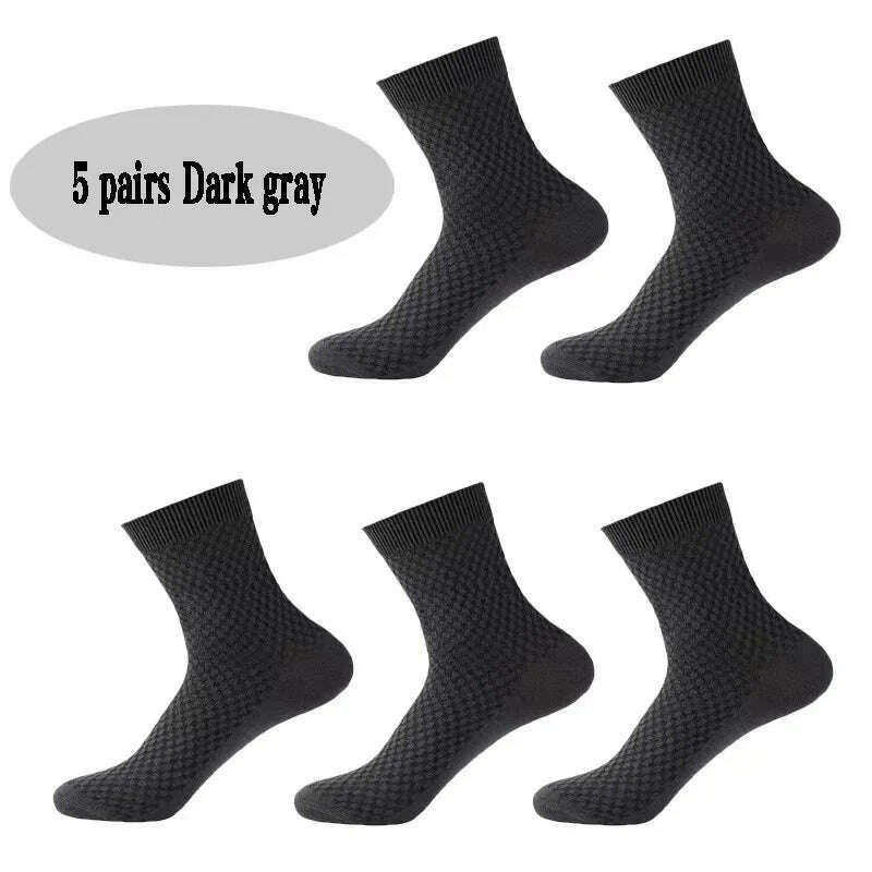 KIMLUD, 5pairs/Men's High Quality Bamboo Fiber Socks Men's Sweat Absorbent Breathable Medium Tube Socks Business Casual Large Size 38-45, 5pairs Drak Gray / EUR38-45, KIMLUD APPAREL - Womens Clothes