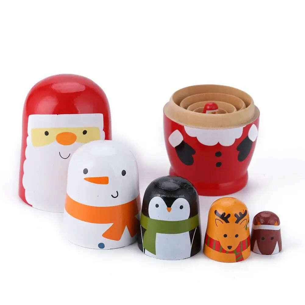 KIMLUD, 5PCS Matryoshka Dolls Nesting Dolls Cute Wood Russian Montessori Nesting Doll DIY Paint Skill Training Children Christmas Gift, KIMLUD Womens Clothes