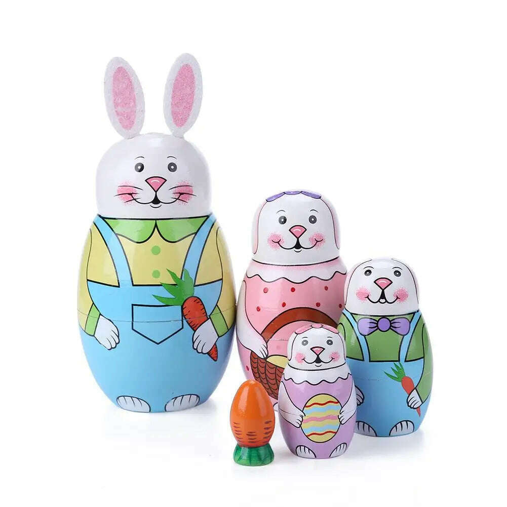 KIMLUD, 5PCS Matryoshka Dolls Nesting Dolls Cute Wood Russian Montessori Nesting Doll DIY Paint Skill Training Children Christmas Gift, KIMLUD Womens Clothes