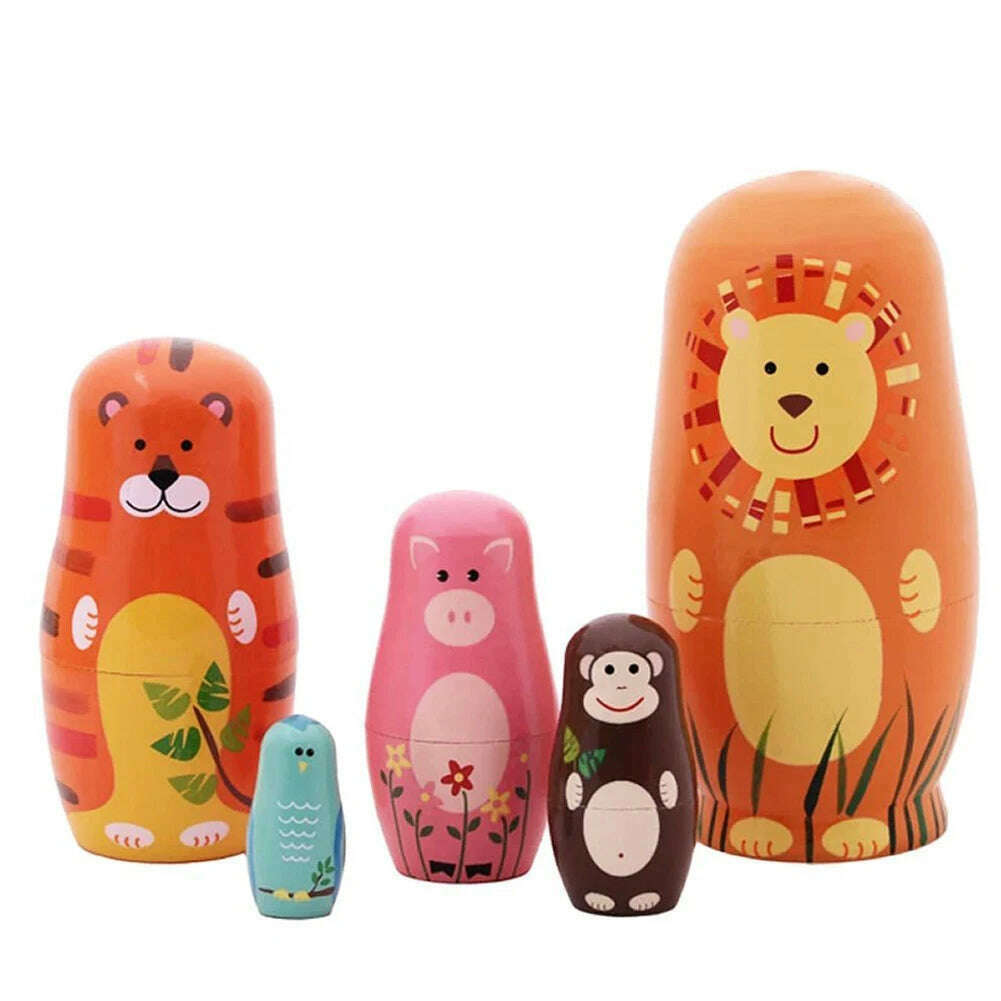 KIMLUD, 5PCS Matryoshka Dolls Nesting Dolls Cute Wood Russian Montessori Nesting Doll DIY Paint Skill Training Children Christmas Gift, KIMLUD Womens Clothes