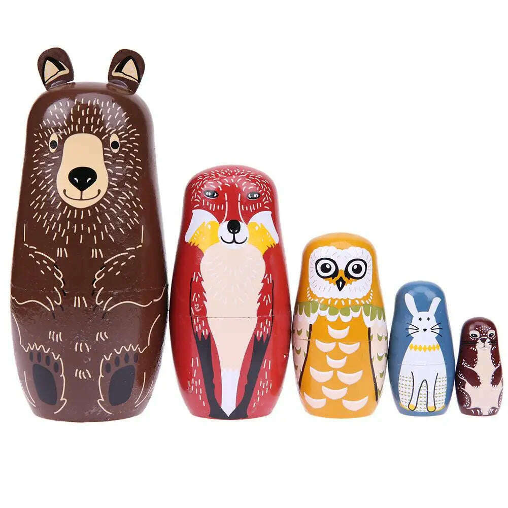 KIMLUD, 5PCS Matryoshka Dolls Nesting Dolls Cute Wood Russian Montessori Nesting Doll DIY Paint Skill Training Children Christmas Gift, KIMLUD Womens Clothes