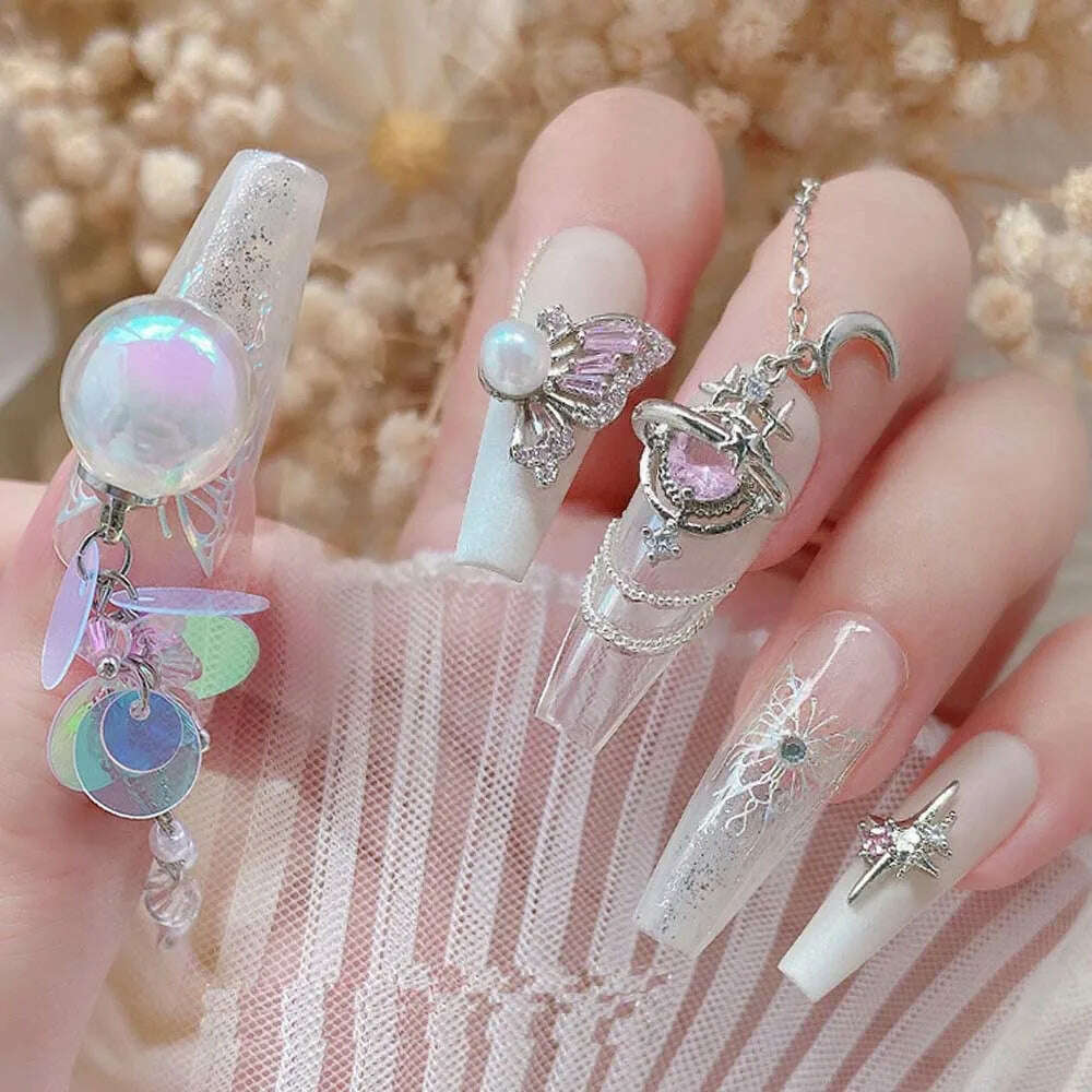 5pcs Pink Zircon Alloy Love Nail Art Charm 3D Bow Heart Moon Butterfly Planet Nail Decoration DIY Simple Design Nail Accessories - KIMLUD