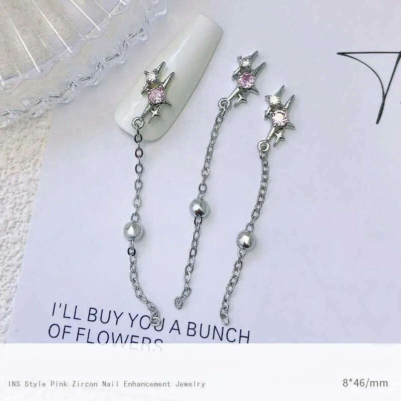 5pcs Pink Zircon Alloy Love Nail Art Charm 3D Bow Heart Moon Butterfly Planet Nail Decoration DIY Simple Design Nail Accessories - KIMLUD