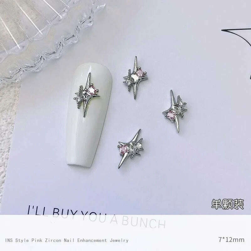 5pcs Pink Zircon Alloy Love Nail Art Charm 3D Bow Heart Moon Butterfly Planet Nail Decoration DIY Simple Design Nail Accessories - KIMLUD