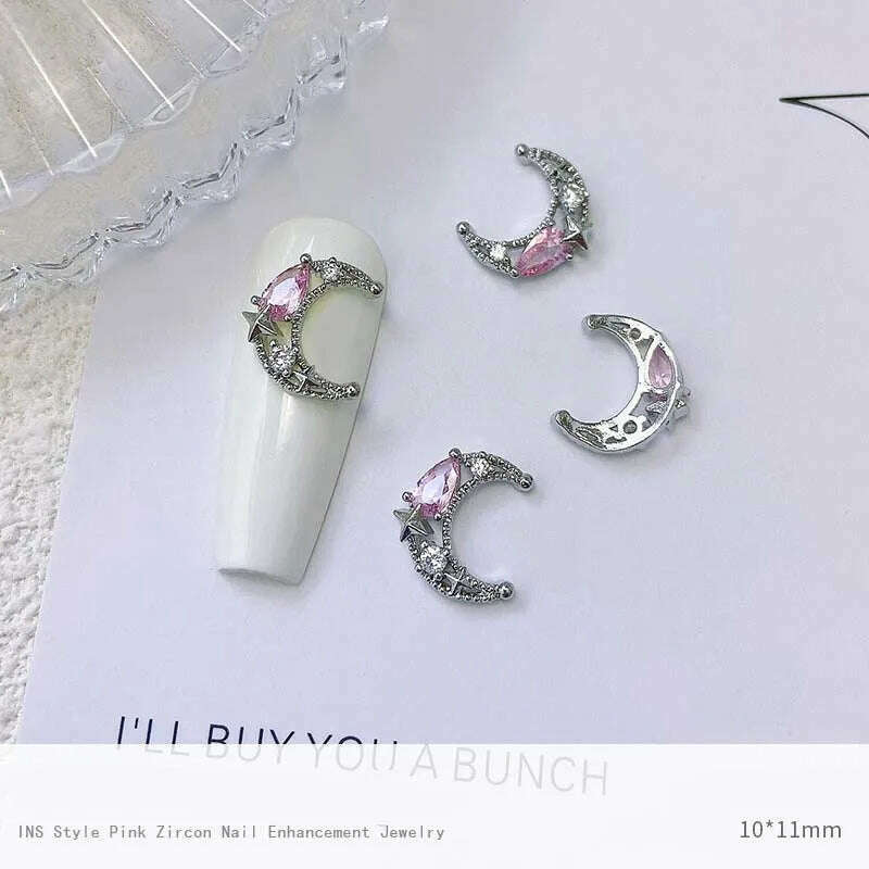 5pcs Pink Zircon Alloy Love Nail Art Charm 3D Bow Heart Moon Butterfly Planet Nail Decoration DIY Simple Design Nail Accessories - KIMLUD