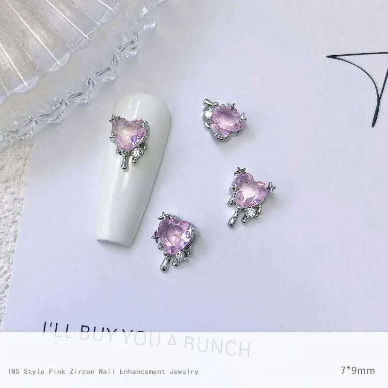 5pcs Pink Zircon Alloy Love Nail Art Charm 3D Bow Heart Moon Butterfly Planet Nail Decoration DIY Simple Design Nail Accessories - KIMLUD