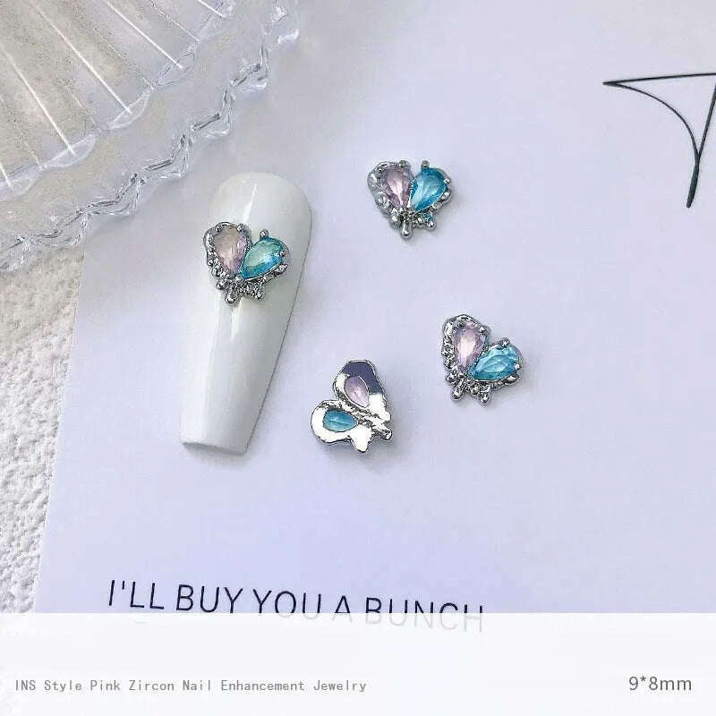 5pcs Pink Zircon Alloy Love Nail Art Charm 3D Bow Heart Moon Butterfly Planet Nail Decoration DIY Simple Design Nail Accessories - KIMLUD