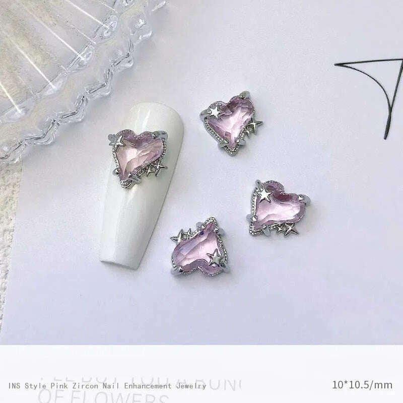 5pcs Pink Zircon Alloy Love Nail Art Charm 3D Bow Heart Moon Butterfly Planet Nail Decoration DIY Simple Design Nail Accessories - KIMLUD