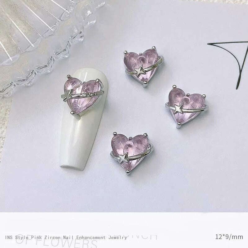5pcs Pink Zircon Alloy Love Nail Art Charm 3D Bow Heart Moon Butterfly Planet Nail Decoration DIY Simple Design Nail Accessories - KIMLUD